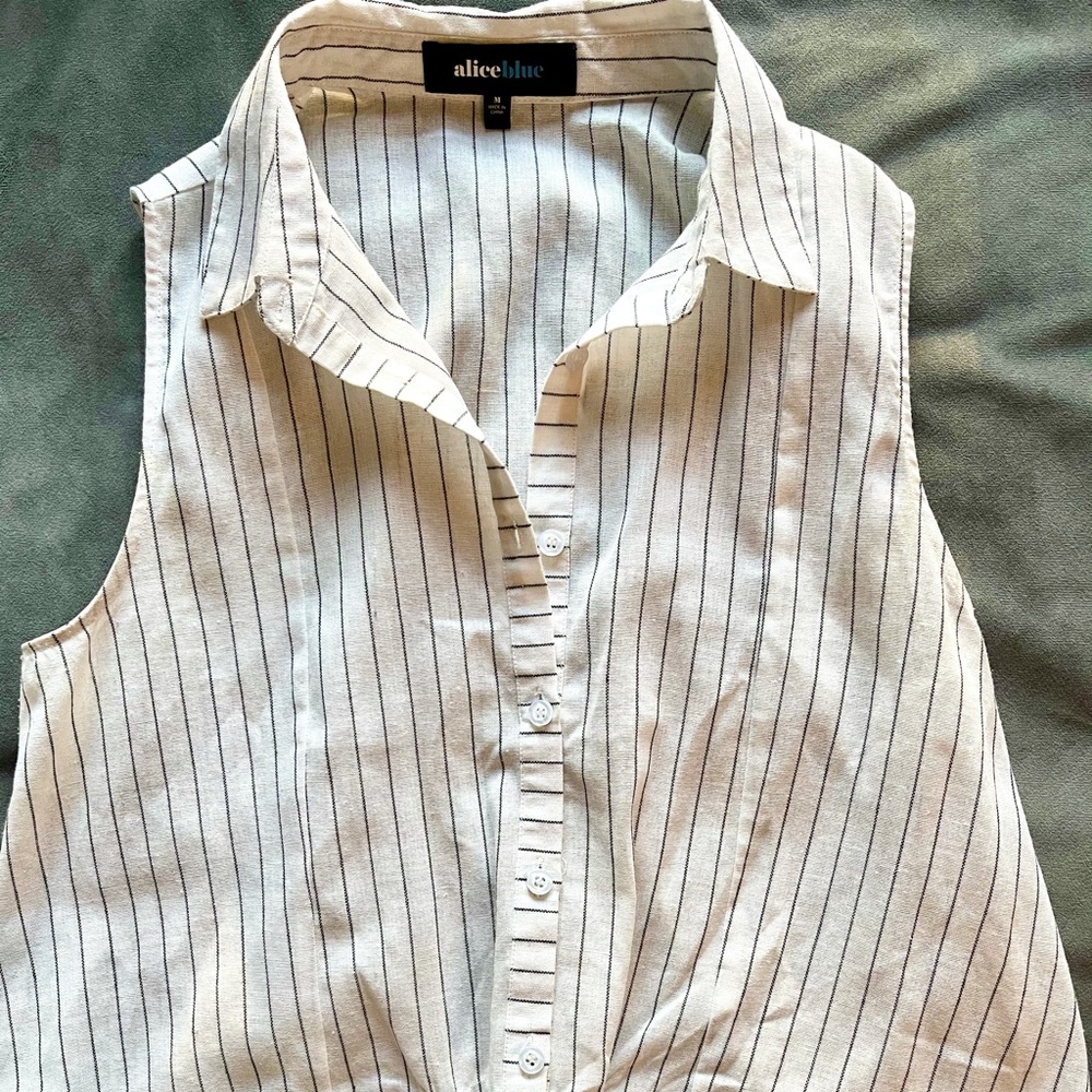 Alice Blue Tie Front Striped Tank top